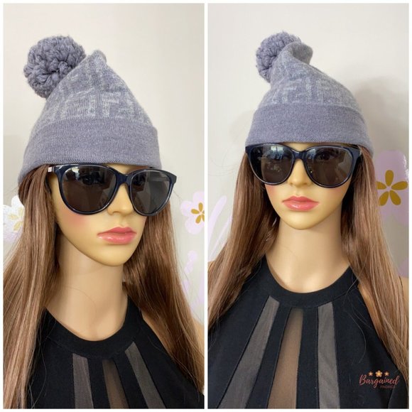 Authentic Fendi Bi-Colored Wool Gray/Light Gray Zucca Monogram PomPon Beanie Hat - Picture 4 of 12